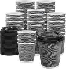 100 Pack 8 oz Disposable Insulated Coffee Cups with Lids Gray
