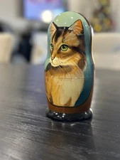 7 INCH CAT NESTING MATRYOSHKA RUSSIAN NESTING DOLL SET OF 5