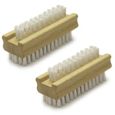Non-Slip Wooden Two-Sided Nail Brush - Stiff Bristle Cleaning Brush - 2 Pack