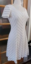 Dress Barn Eyelet Dress Fit & Flare Sz 8 White Short Sleeve Knee Stretch A-Line
