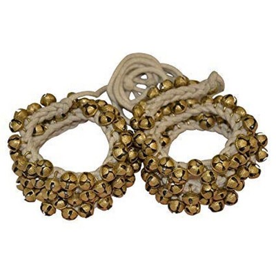 Indian Traditional Brass Ghungroo White Cotton String Ankle Bells For Dance S598