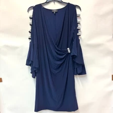 MSK Womens Plus 1X Navy Blue Embellished Arm Knee Length Dress PREOWNED B44