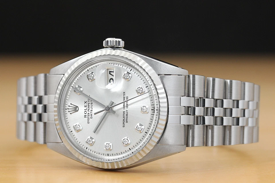 MENS ROLEX DATEJUST 18K WHITE GOLD & STAINLESS STEEL SILVER DIAMOND DIAL WATCH - image 2 of 4
