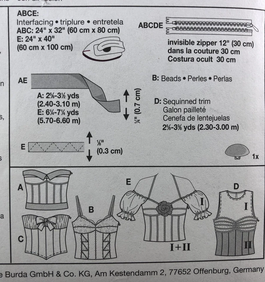 Burda 7982 Bustier Top Corset Camisole Sizes 6 8 10 12 14 16 18 20 UNCUT Pattern - Image 3 of 4
