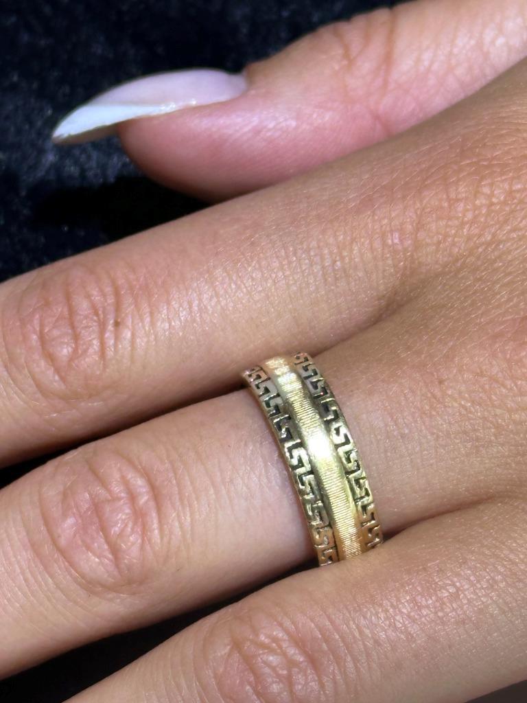 14k Yellow Gold Hand Made Greek Key Design 7mm Wide Wedding Band