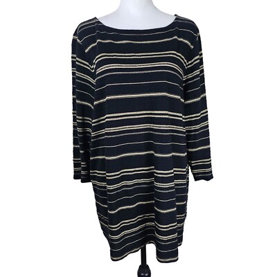 Lauren Ralph Lauren Striped Tunic 3X Black & Gold Cotton Blend Relaxed Metallic