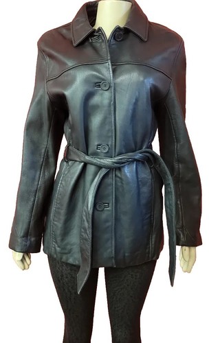 Adler Collection Genuine Lambskin Leather Jacket Belted Coat Black Size L #W