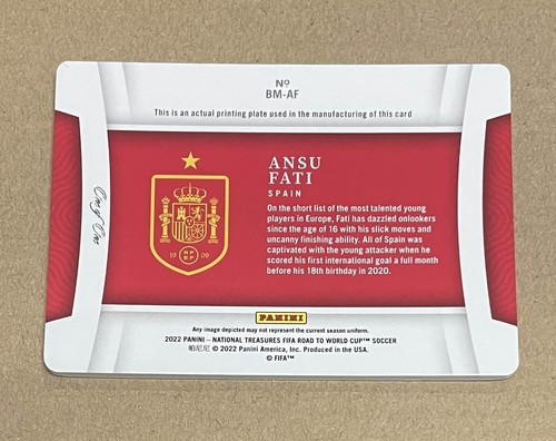 2022 NATIONAL TREASURES FIFA ROAD WORLD CUP PLATE 1/1 ANSU FATI SPAIN JF - Picture 2 of 2