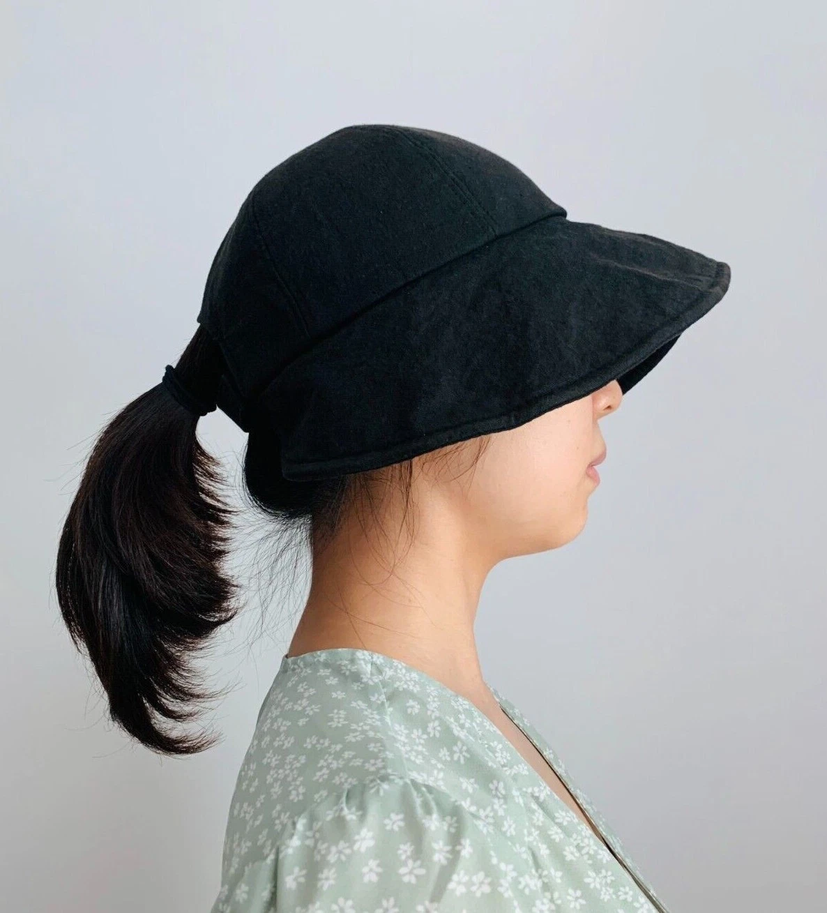 Woman Sun Protection Linen Strap back Summer Bucket Hat Wide Large Brim
