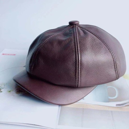 Genuine Leather Newsboy Cap Men Winter Black Octagonal Hat For Men Flat Cap. - Picture 2 of 16