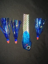 High Percentage Salmon Trolling Flies And Bait/Meat Rigs- UV Blue And Glow.