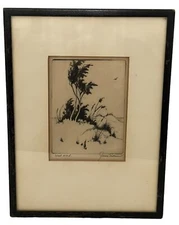 JAMES SWANN 1905-1985 WEST WIND SIGNED ETCHING ORIGINAL FRAMED 3 1/4X 4 1/2"