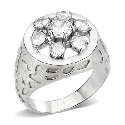 Anillo Color Plata Para Hombres de Acero Inoxidable Diamantes en Flor de Hexagon