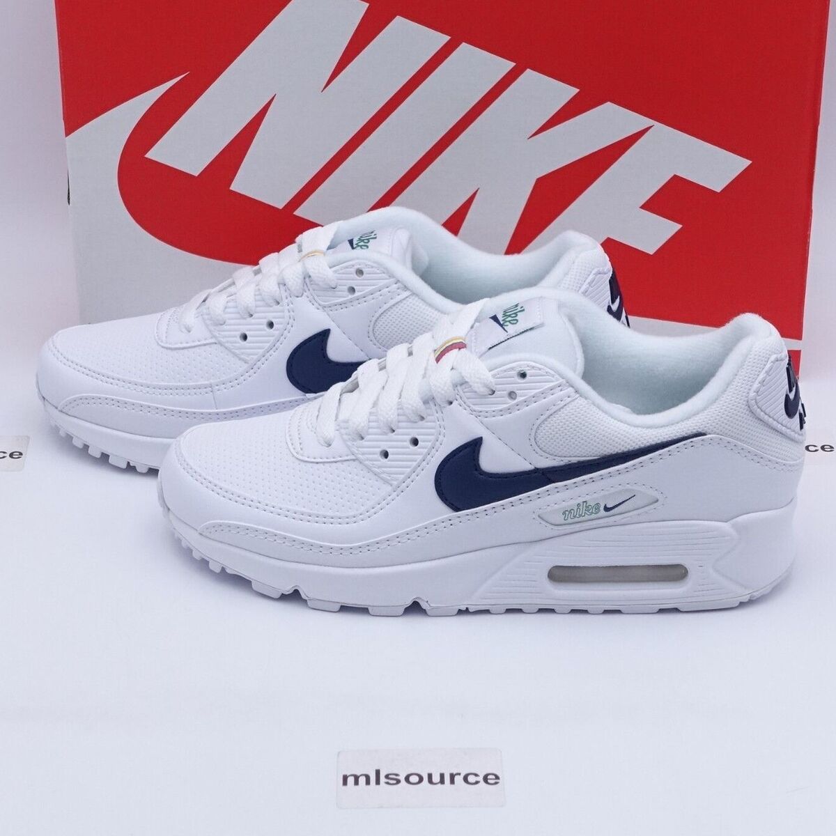 Nike Women's Air Max 90 SE Sneakers DH1316-101 White/Thunder Blue/Green  Noise