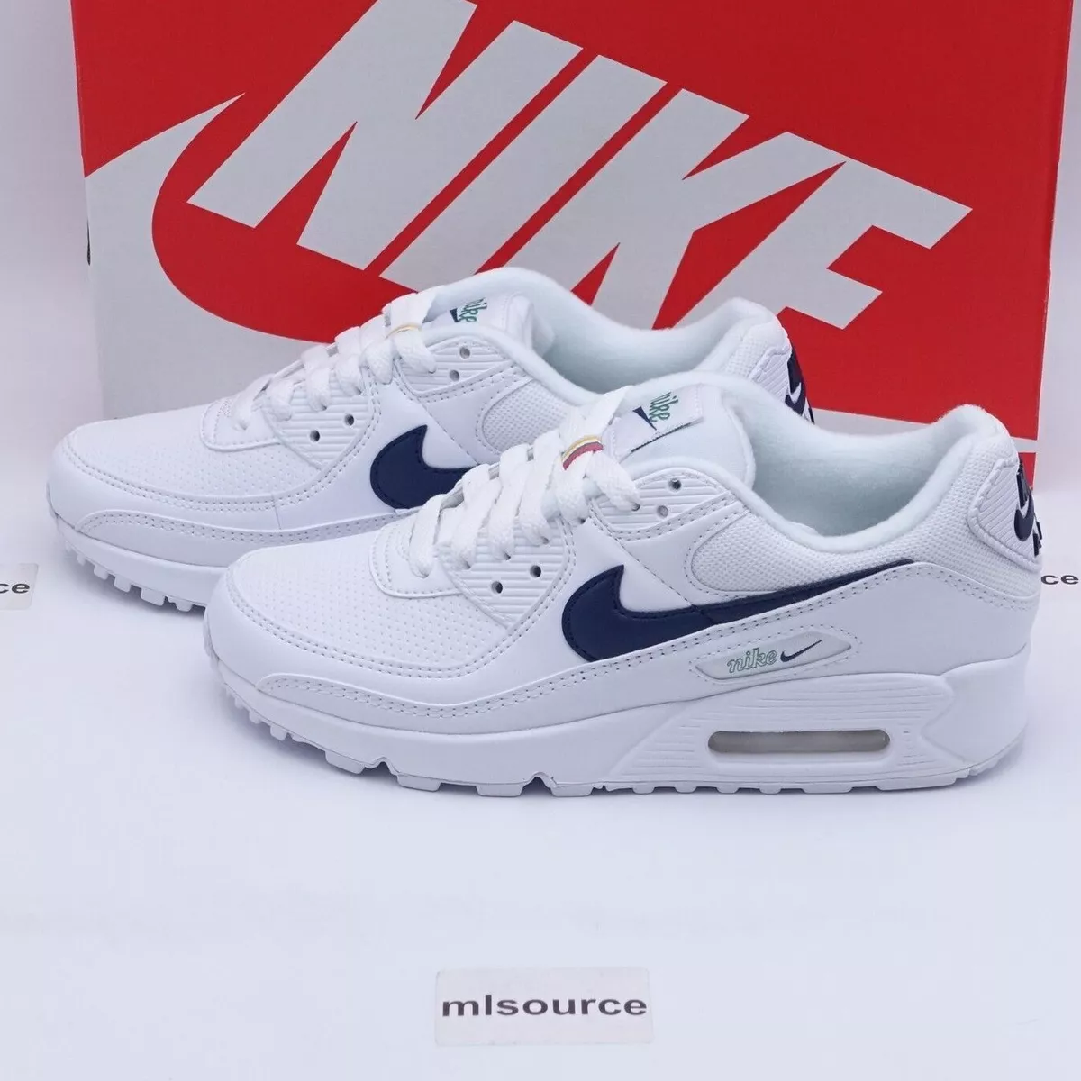 Nike Women's Air Max 90 SE Sneakers DH1316-101 White/Thunder Blue/Green Noise
