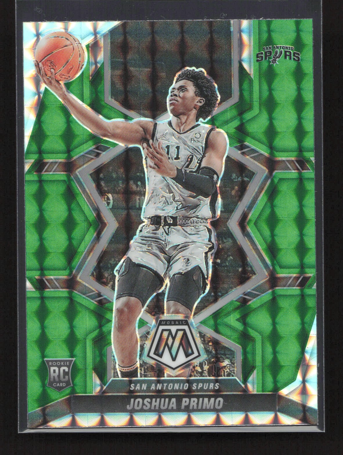 2021-22 Panini Mosaic Green Prizm Joshua Primo RC #204 San Antonio Spurs