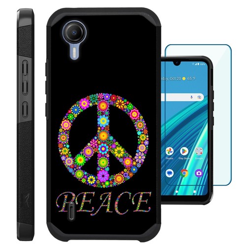 For Cricket Debut S2/AT&T Calypso 4 Phone Case+Screen Protector PEACE FLOWER