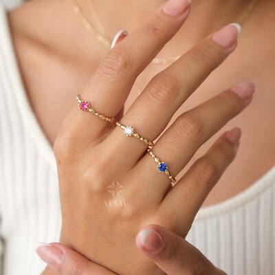14K Gold Solitär Geburtsstein Ring, Geburtsstein Solo personalisiert Ring, individuell