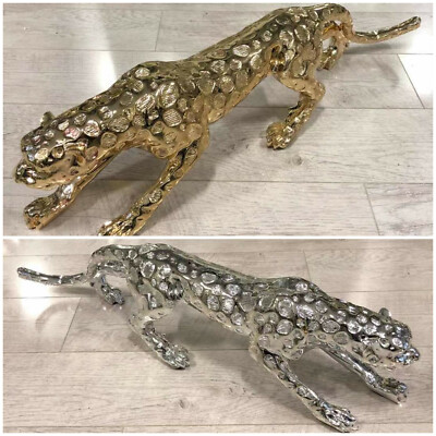 Italienischer Luxus Gepard Ornament GOLD SILBER Tiger Roma Tier Figur Leopard