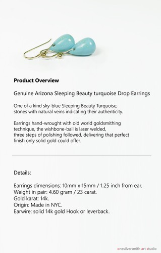 Pendientes de gancho o palanca de oro azul puro de 18 K o 14 K para la Bella Durmiente - Imagen 3 de 12