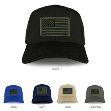 XXL Oversize Black Olive USA American Flag Patch Solid Baseball Cap