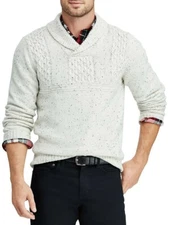 CHAPS Shawl Collar Sweater Men’s Size Medium Natural  L/S Pullover Cotton B25