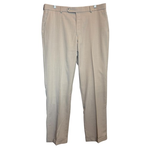 Cortina Super 120's Wool Dress Pants 36W 31.5L Oatmeal Cuffed Hem Trousers