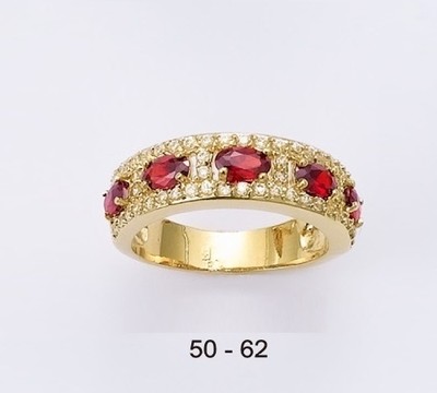 Bague Dolly-Bijoux En Plaqué Or 18K Avec Rubis Ovale Et Pavage De Diamants Cz - Neuve Avec étiquettes