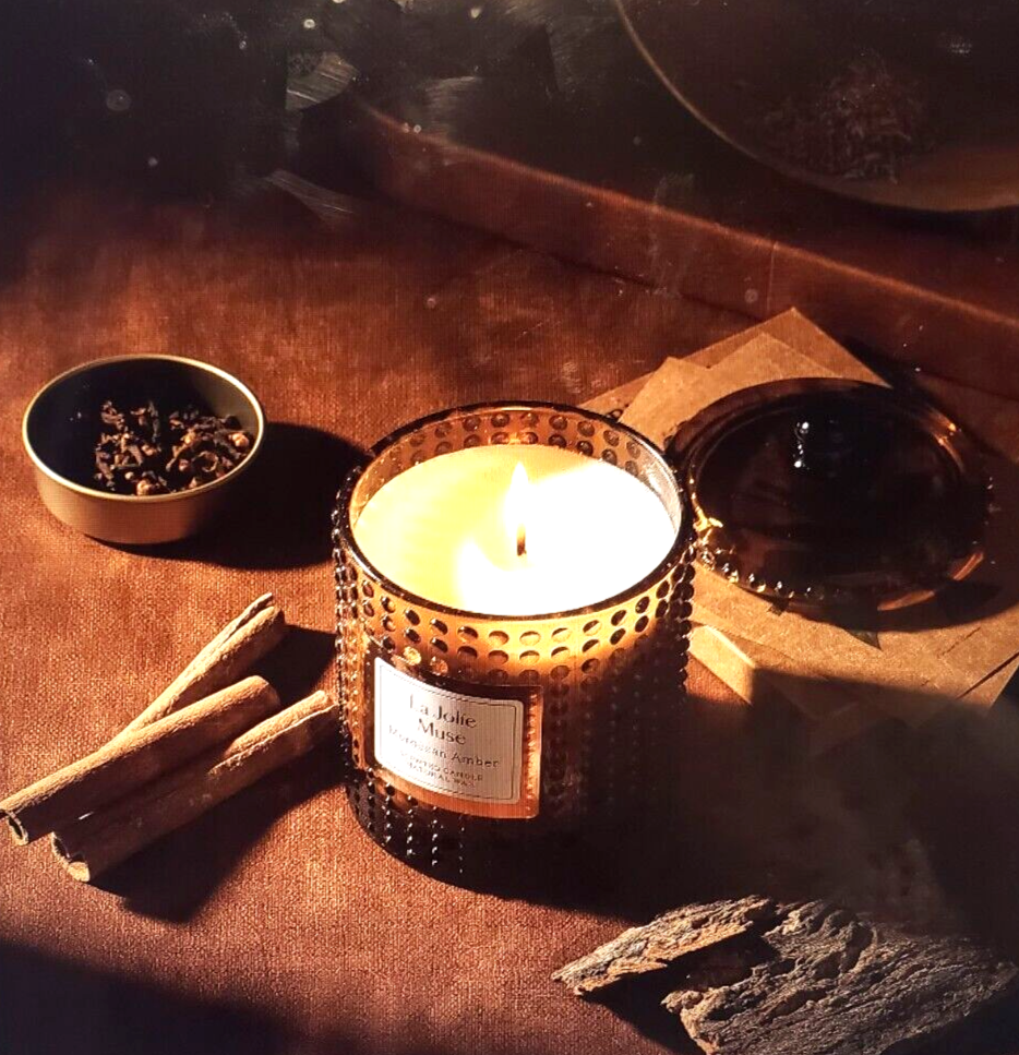 LA JOLIE MUSE Moroccan Amber Scented Soy Candle 10 Luxury Glass Jar 75 