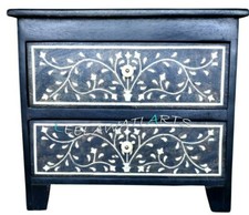 Wood inlay bedside 2 drawer bone inlay bedside 