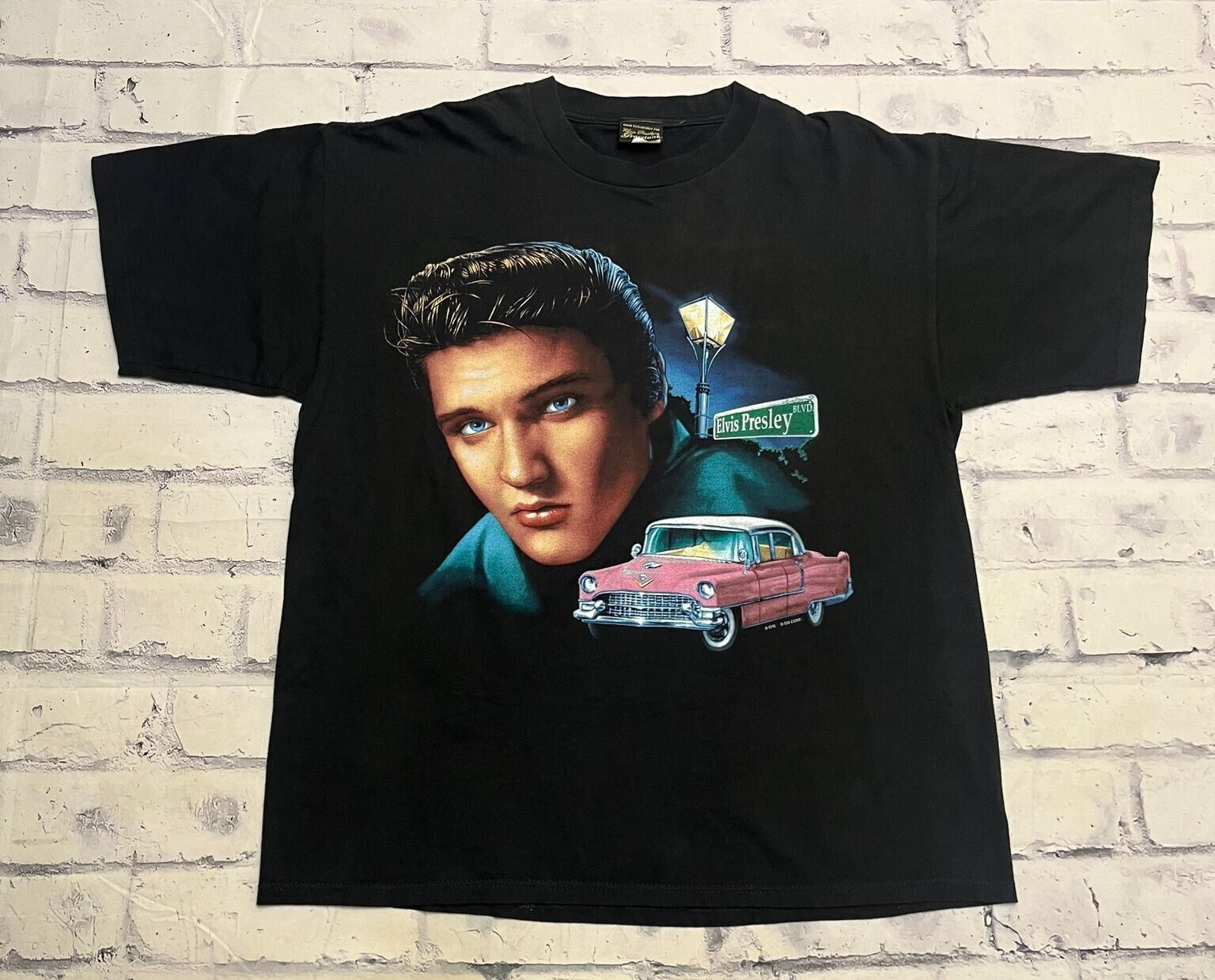 Elvis Presley Shirt XL Black Vintage King Of Rock & Roll Band Tee Pink Cadillac