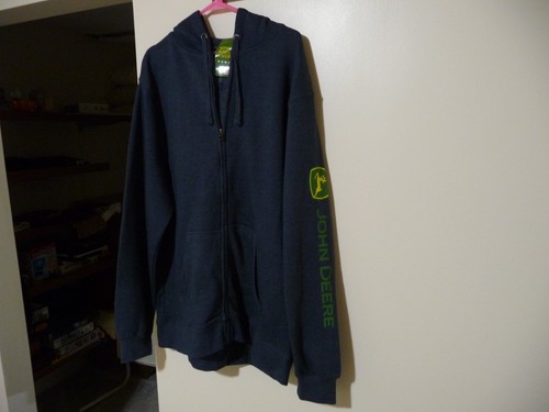 John Deere Men's Navy Hooded Sweatshirt Zip Up 2XL - New with Tags LP79334