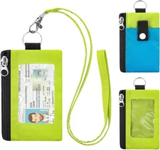 Minimalist RFID Wallet with Lanyard, Multi-Functional ID Case with 2 Zipper