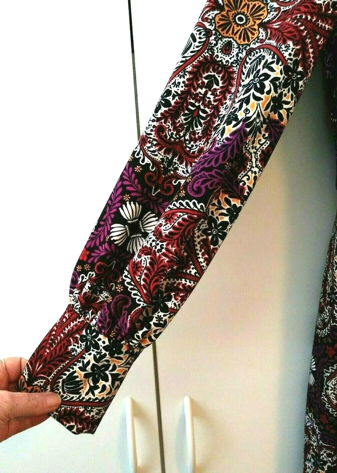 VINTAGE WOMEN'S CHICO'S FLORAL MEDALLION PRINT LONG SLEEVE MIDI DRESS 0 4 6 S - Image 3 of 4