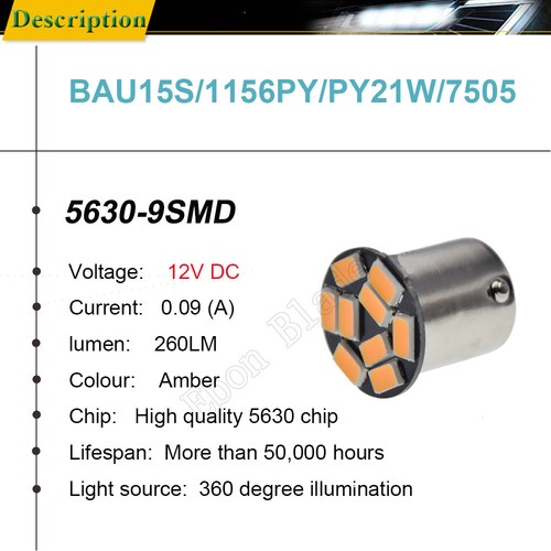 10 x Car LED Turn Signal Light 12V BAU15S PY21W 150° 9 SMD Amber Orange Yellow - Picture 2 of 6