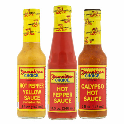 Jamaican Choice Hot Sauce Variety Pack 3 Bottles Yellow Calypso 5oz 11.5oz