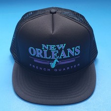 New Orleans French Quarter 90's Vintage Snap back Hat Cap Black Mesh Back Foam