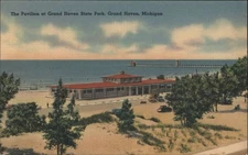 Pavilion Grand Haven State Park,Grand Haven,Michigan,MI Tichnor Vintage Postcard