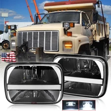 For Chevy C6500 C7500 Kodiak Pair 130W 7x6 LED Headlight w/ DRL Turn Signal Lamp
