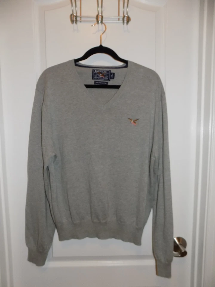 Suéter AMERICAN LIVING XL Gris Algodón Cuello en V Bordado Águila Bandera EE. UU. Ralph Foto 2 de 4