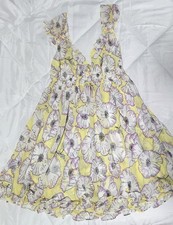 Betsey Johnson Yellow Purple Floral Lingerie Semi-Sheer Babydoll Slip Dress L