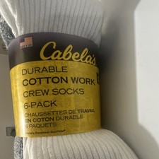 Cabela's Durable Cotton Crew Work Socks 6-Pack White Gray Cushioned Rib