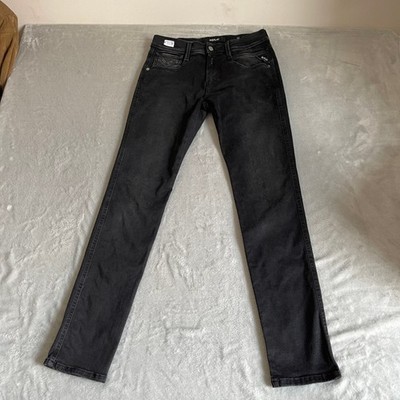 Replay Anbass Jeans Herren W29-30 L31 schwarz Skinny Hyperflex Stretch Denim