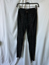 Fashion Nova Black Lace-Up Skinny Pants – High Waist Stretch – Size Medium