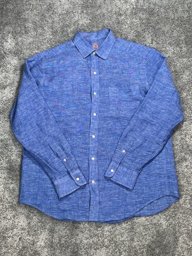 J. McLaughlin Linen Shirt Mens Size Medium Long Sleeve Button Up Blue 100% Linen