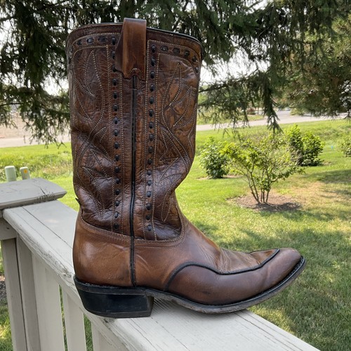 Acme Style 6044 Leather Cowboy Boots Mens Size 9-1/2 D Pointed U.S.A Made FLAWS