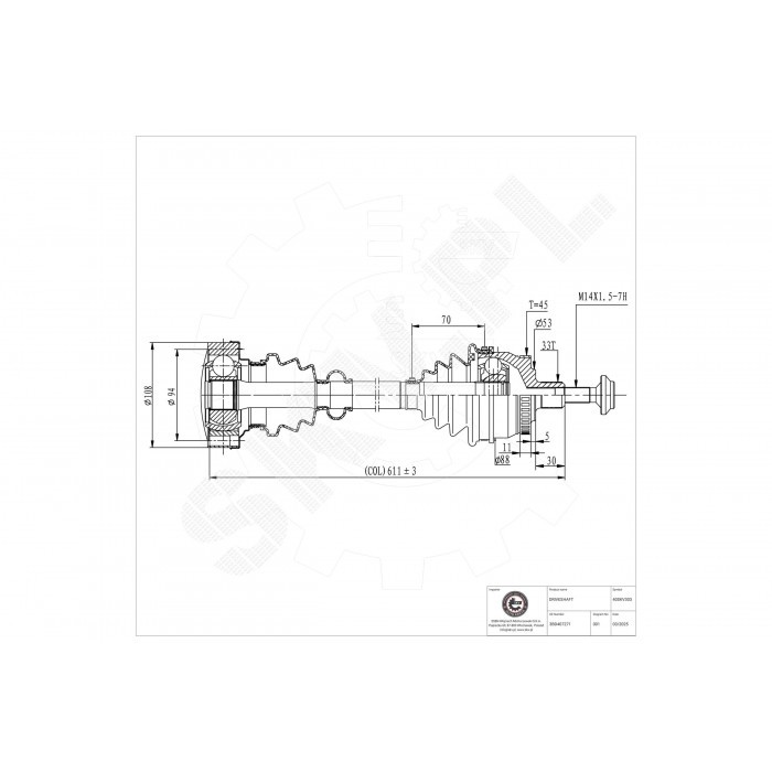 Cardan 8D0407451AV pour réparation d'arbre de transmission avant de Audi A4 B5 B6