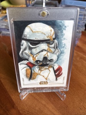 2025 Star Wars Chrome Stormtrooper 1/1 Gold Foil Sketch Card By Will Pleydon