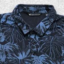 Travis Mathew Polo Shirt Men's Extra Large Blue Floral All Over Print Golf Logo