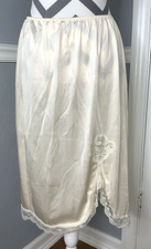Vtg Unbranded Large Ivory Nylon Lace Midi Slip 1/2 Slip Embroidered Leg Slit